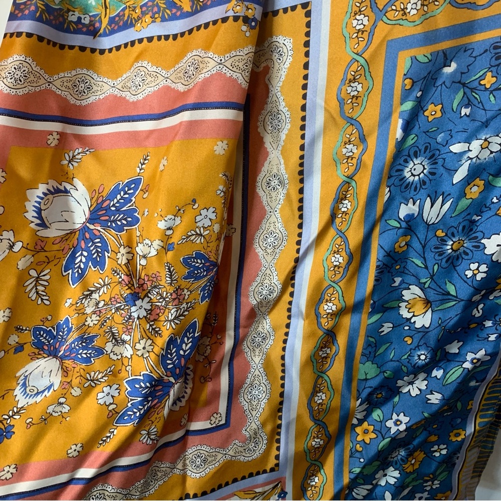 Ann Taylor Silk Scarf with Floral Design in Blue and Green - Picture 2 of 8